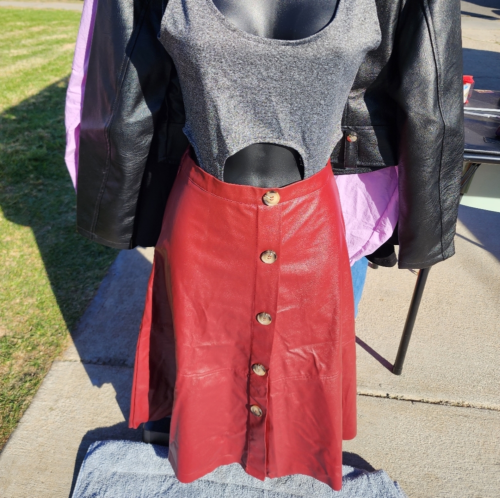 Midi flair PU skirt